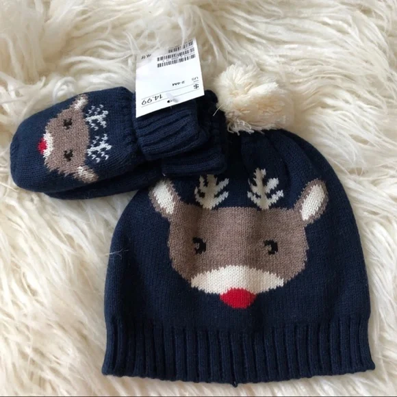 NWT H&M Rudolph Reindeer Hat & Mitten Set - Picture 1 of 1